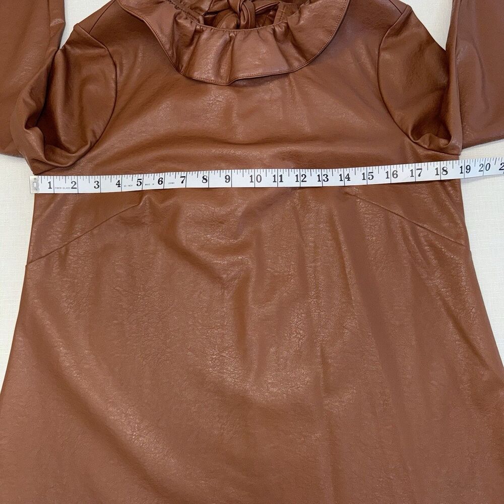 Tuckernuck Brown Coated Polyester Ruffle Neck Bow Back Blouse 3/4 Sleeve S - Picture 7 of 11